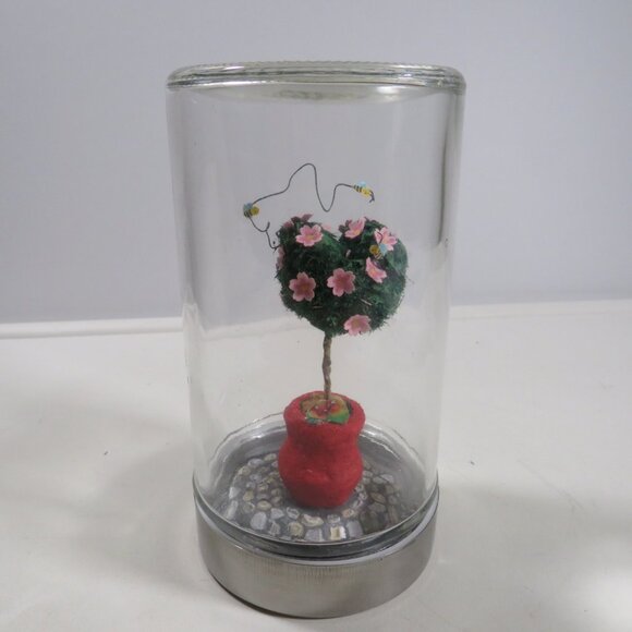 Miniature HEART TOPIERY WITH LOVE BIRDS Pink Flowers Handcrafted Scene - Picture 1 of 9